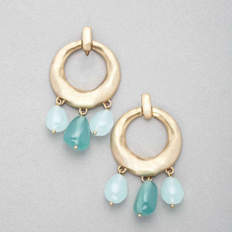Turquoise and Gold Hoop Earring, Gold, large
