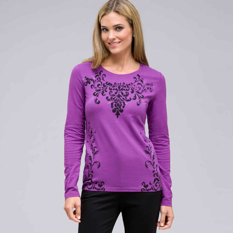 Long Sleeve Crew Neck Top, , large
